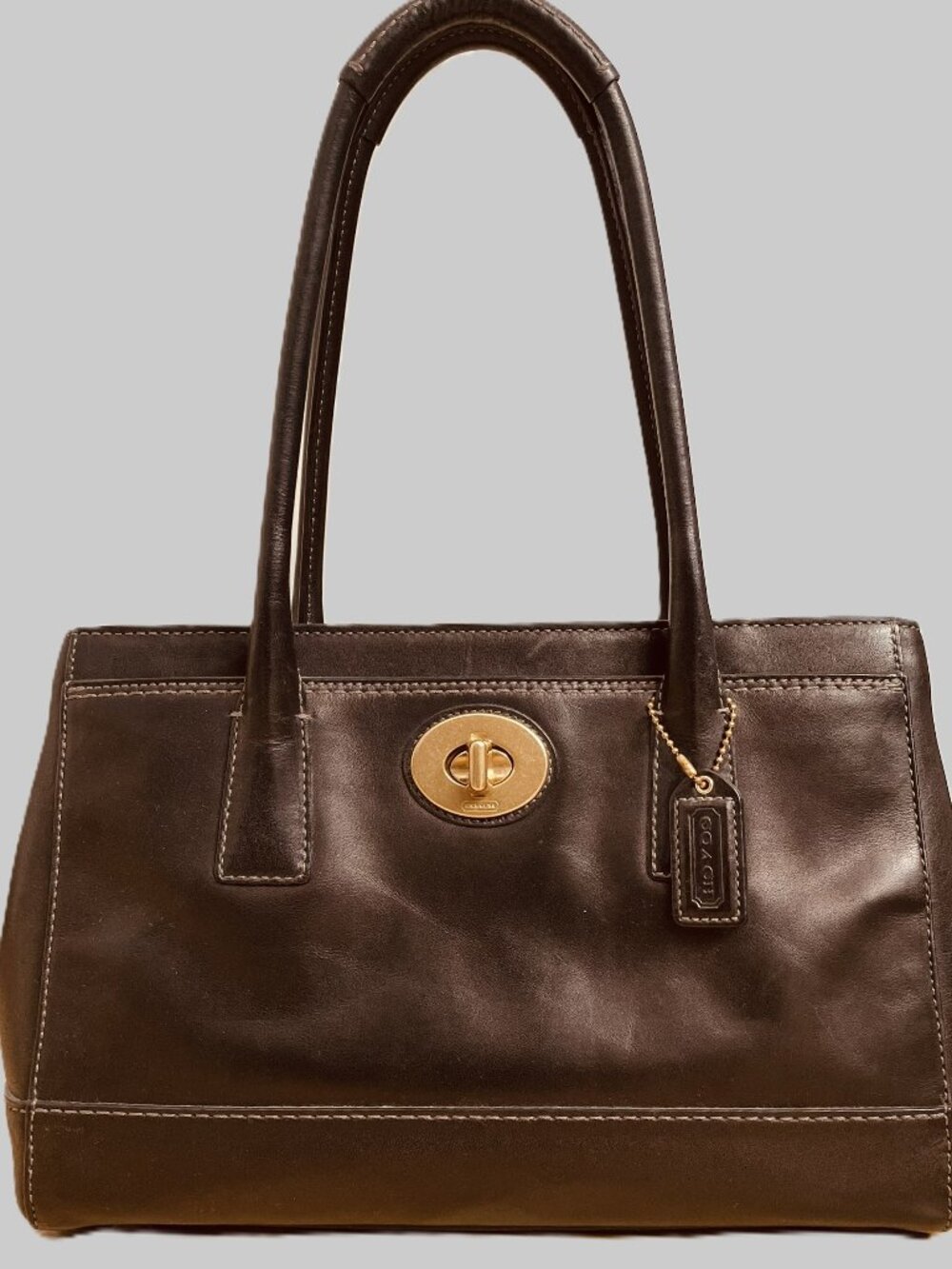 Coach Hamptons Madeline Black Leather Top Handle Bag Vintage Brass